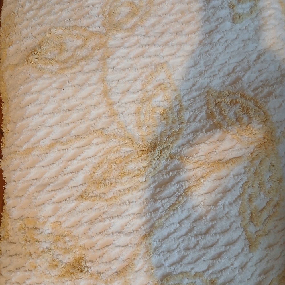 Vintage Chenille Handmade Lemon And White Blanket